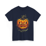 Scary Pumpkin Halloween Autumn T-Shirt - Navy