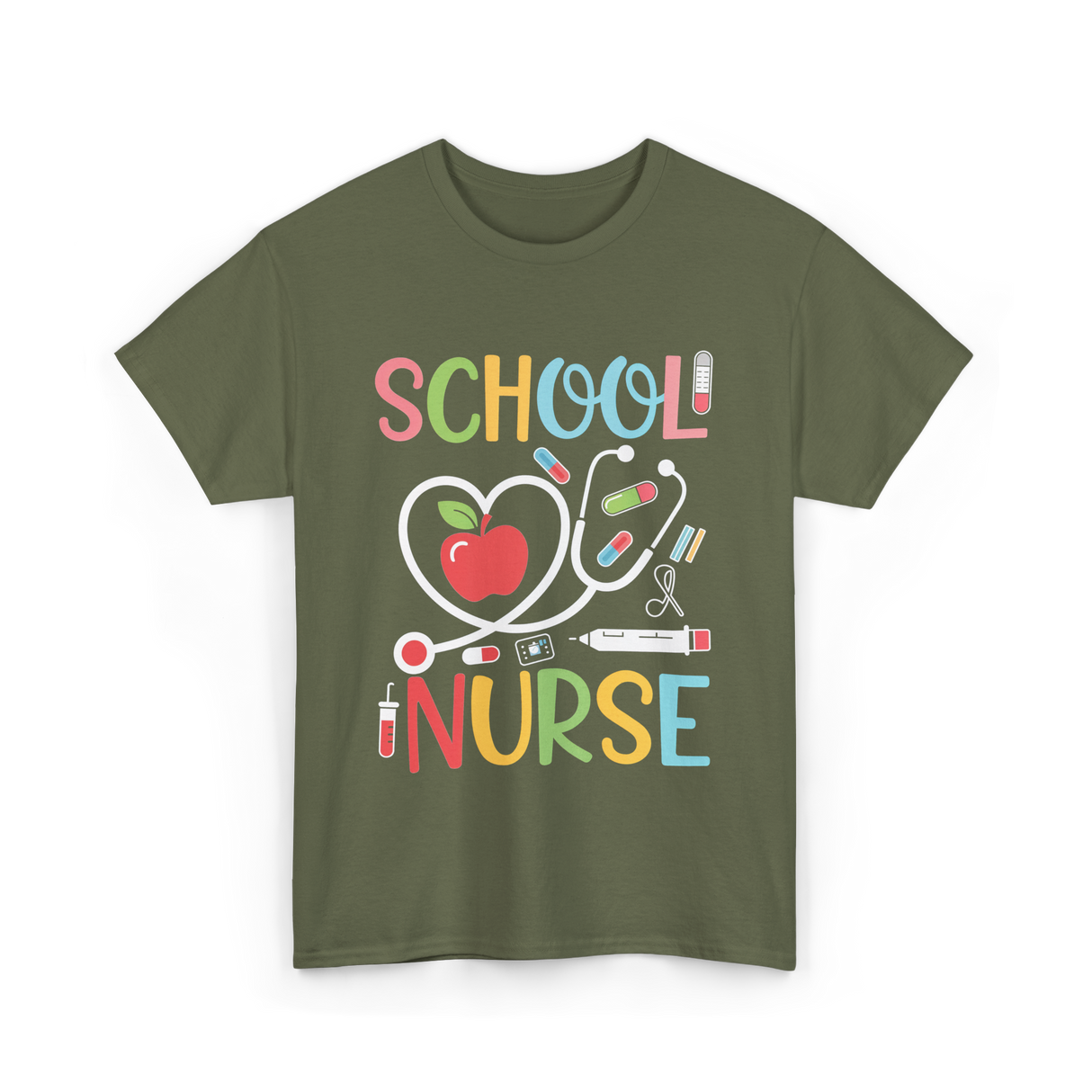 School Nurse Nursing Care T-Shirt - Military Green