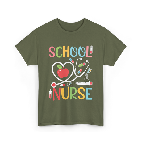 School Nurse Nursing Care T-Shirt - Military Green