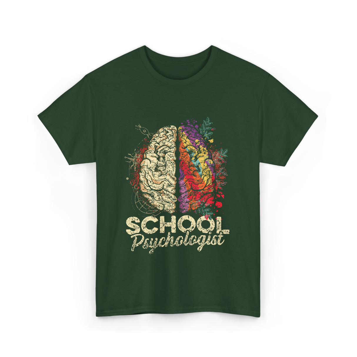 School Psychologist Psychology Brain T-Shirt - Forest Green