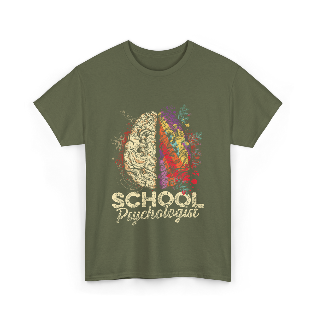 School Psychologist Psychology Brain T-Shirt - Military Green