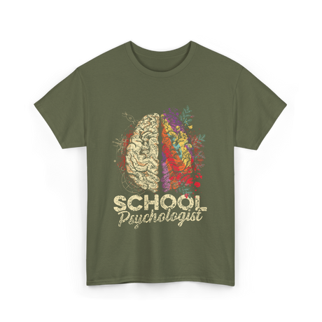 School Psychologist Psychology Brain T-Shirt - Military Green