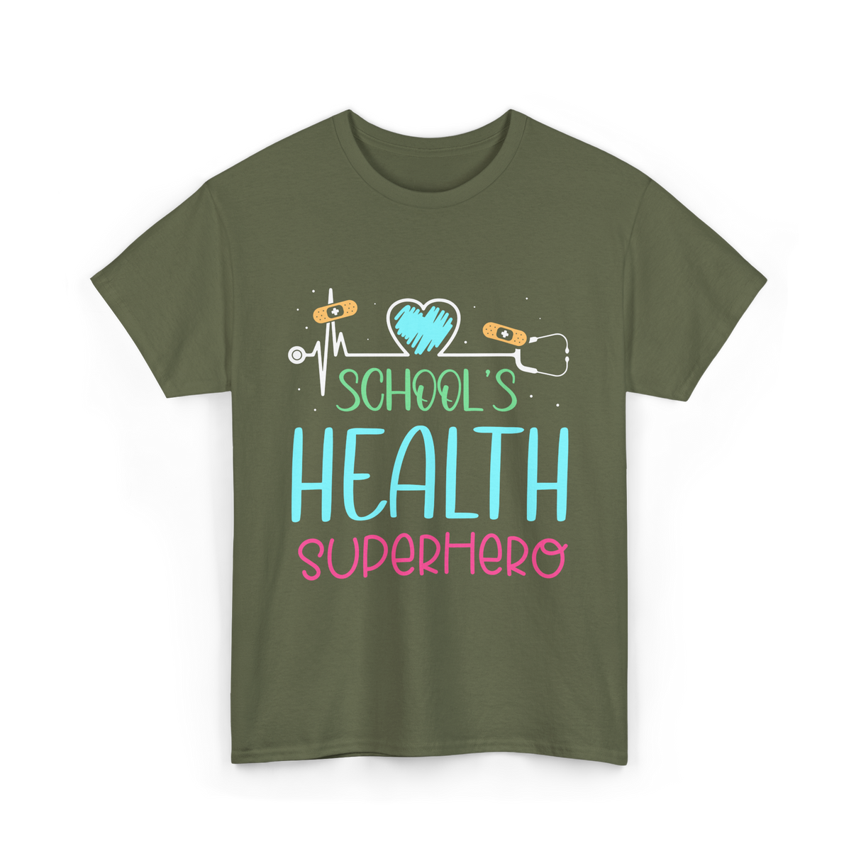 School's Health Superhero Health T-Shirt - Military Green