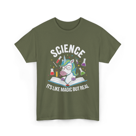 Science It's Like Magic Unicorn T-Shirt - Military Green