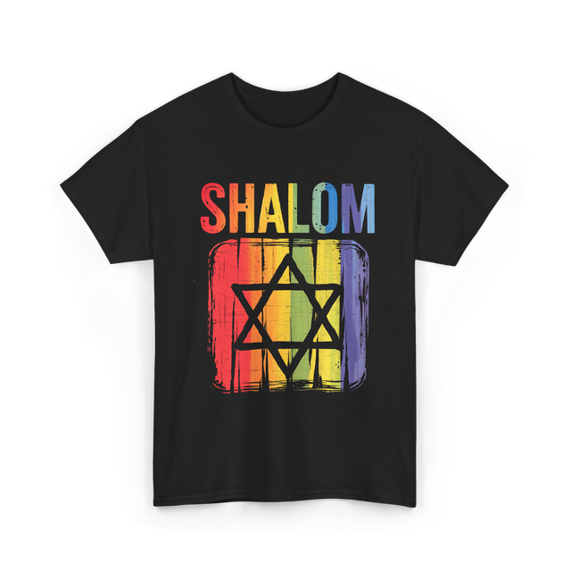 Shalom Rainbow Star Jewish Peace T-Shirt - Black