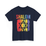 Shalom Rainbow Star Jewish Peace T-Shirt - Navy