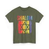 Shalom Rainbow Star Jewish Peace T-Shirt - Military Green