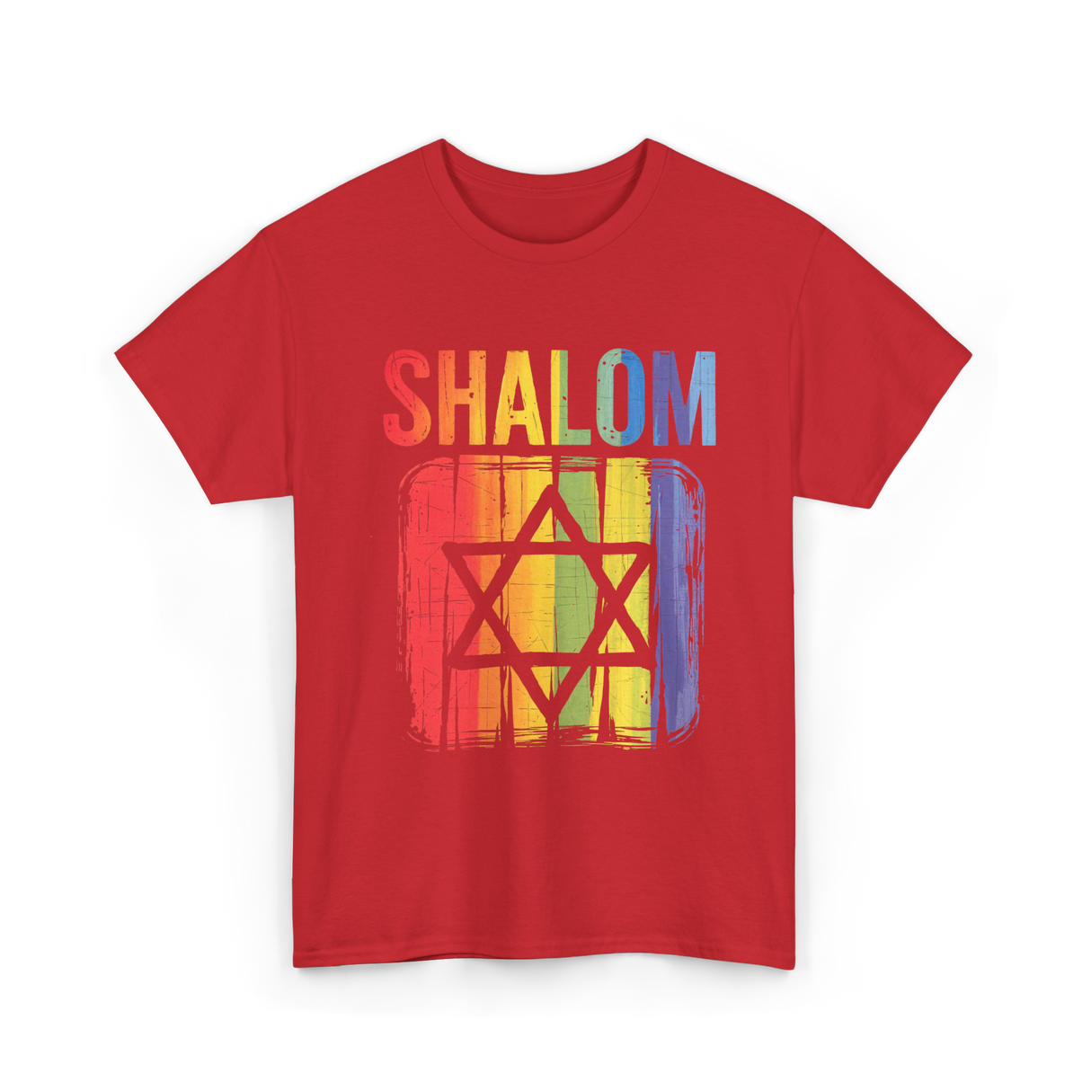 Shalom Rainbow Star Jewish Peace T-Shirt - Red