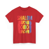 Shalom Rainbow Star Jewish Peace T-Shirt - Red