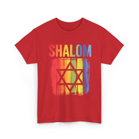 Shalom Rainbow Star Jewish Peace T-Shirt - Red