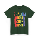 Shalom Rainbow Star Jewish Peace T-Shirt - Forest Green