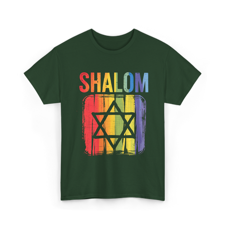 Shalom Rainbow Star Jewish Peace T-Shirt - Forest Green