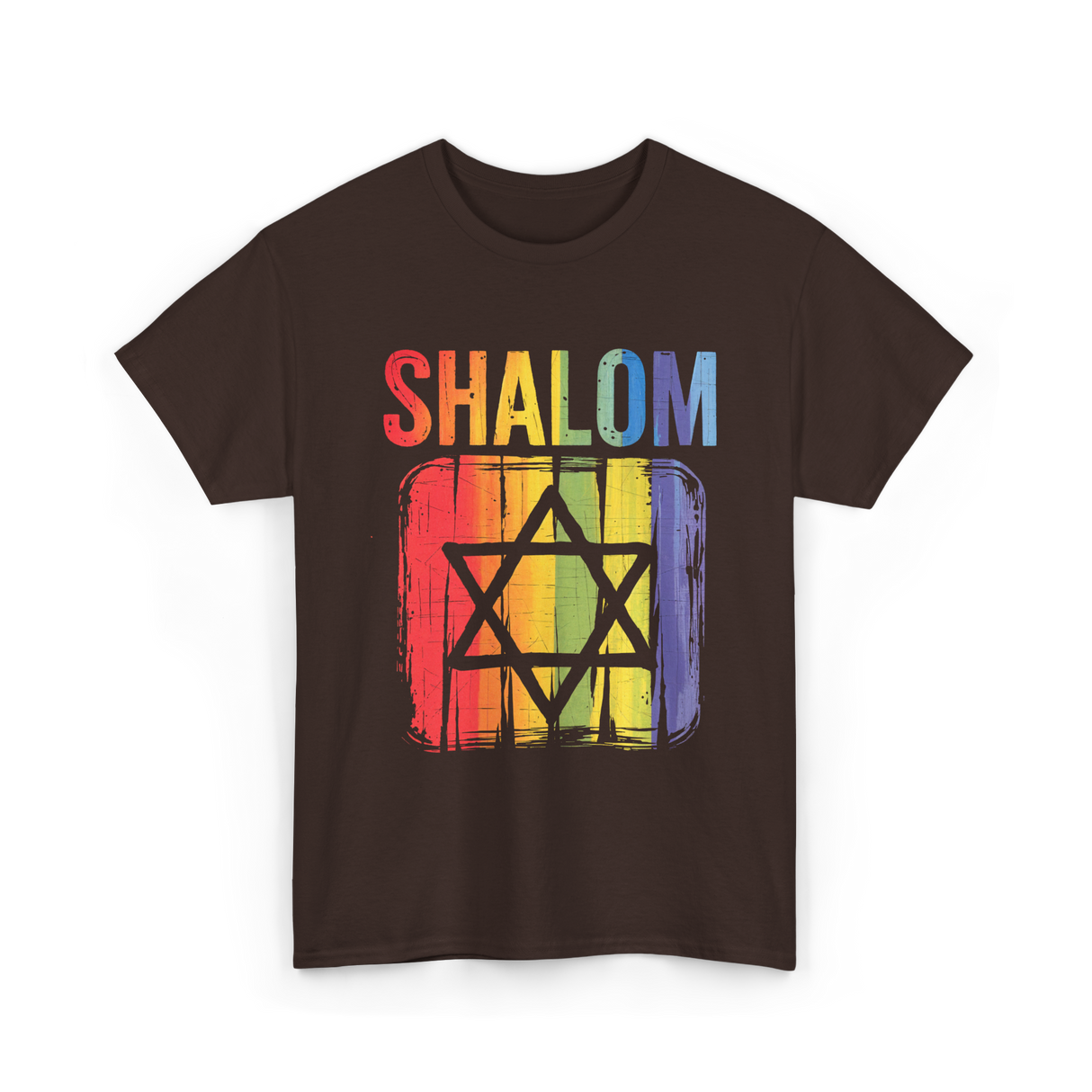 Shalom Rainbow Star Jewish Peace T-Shirt - Dark Chocolate