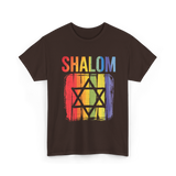 Shalom Rainbow Star Jewish Peace T-Shirt - Dark Chocolate