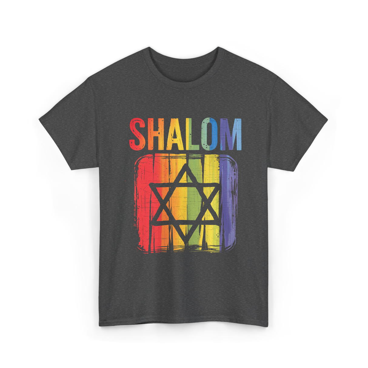 Shalom Rainbow Star Jewish Peace T-Shirt - Dark Heather