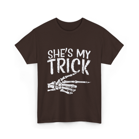 She's My Trick Skeleton Halloween T-Shirt - Dark Chocolate