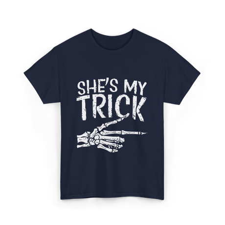 She's My Trick Skeleton Halloween T-Shirt - Navy