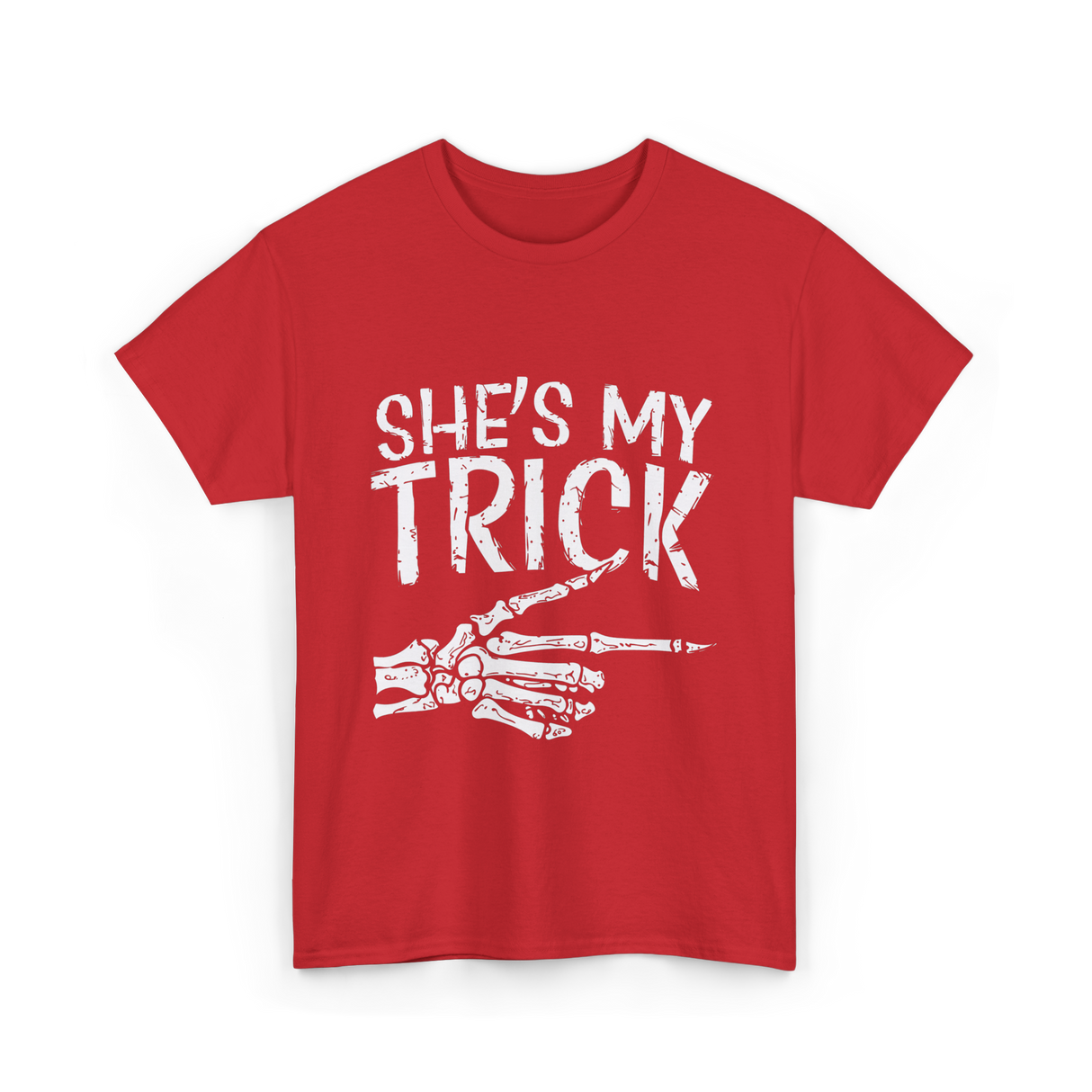 She's My Trick Skeleton Halloween T-Shirt - Red