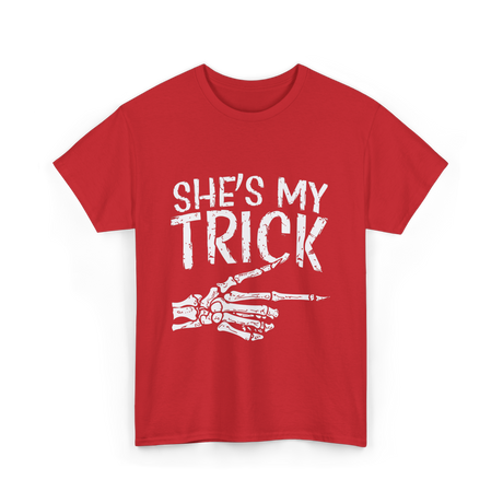 She's My Trick Skeleton Halloween T-Shirt - Red