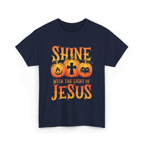 Shine With The Light Jesus Christian T-Shirt - Navy