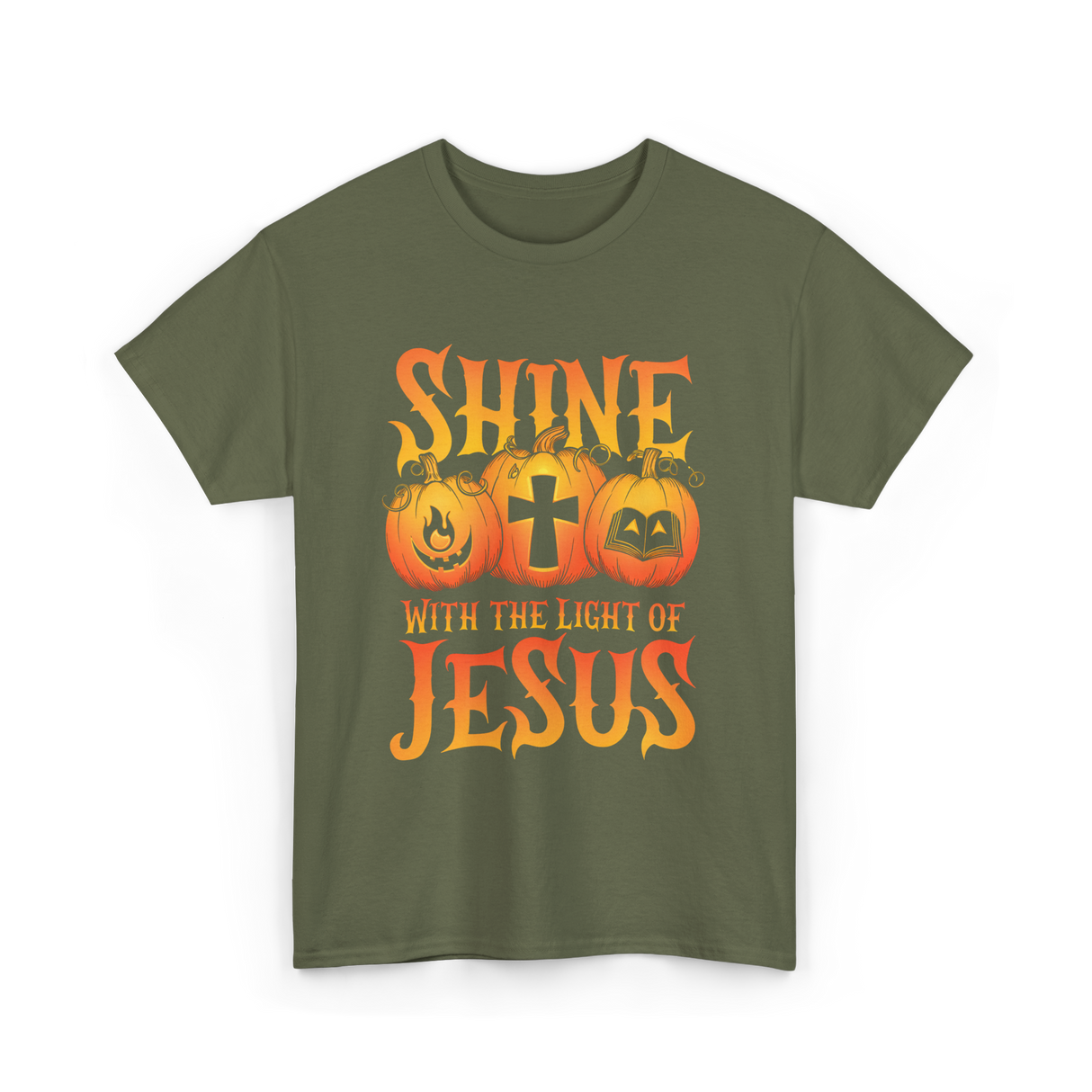 Shine With The Light Jesus Christian T-Shirt - Military Green