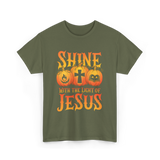 Shine With The Light Jesus Christian T-Shirt - Military Green