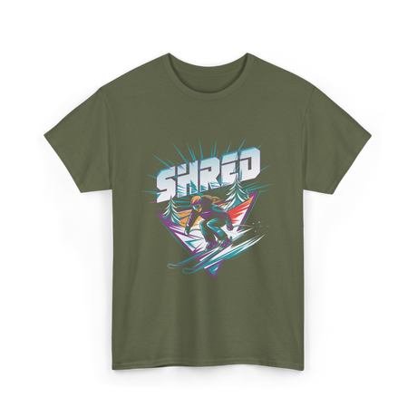 Shred Skiing Snowboard Freestyle T-Shirt - Military Green