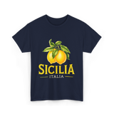 Sicilia Italia Lemons Sicilian T-Shirt - Navy