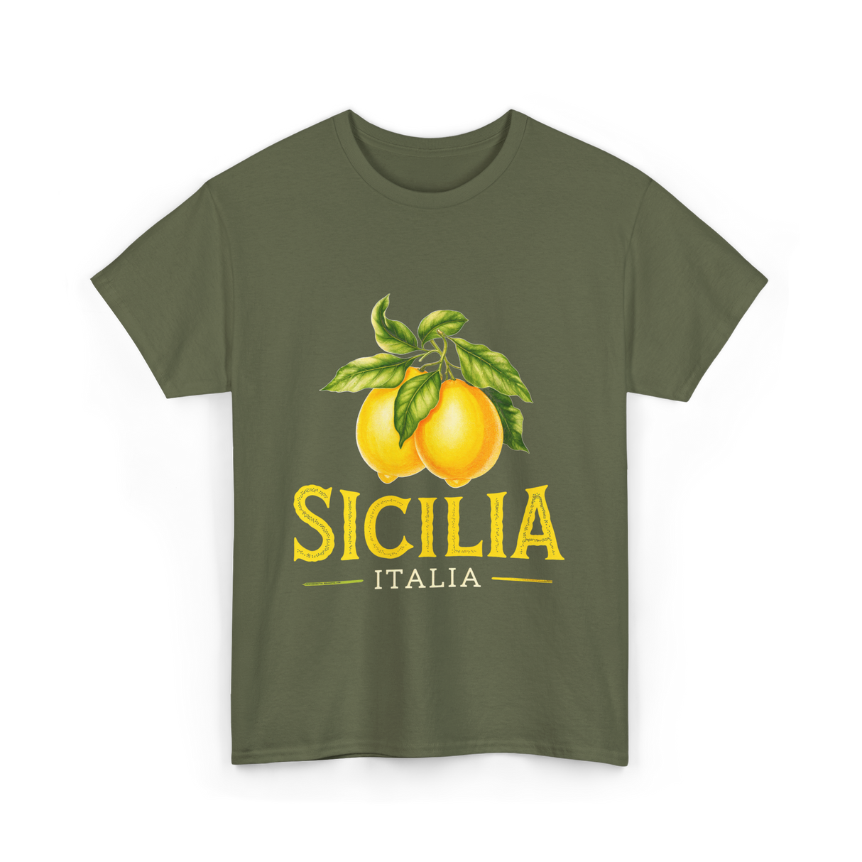 Sicilia Italia Lemons Sicilian T-Shirt - Military Green