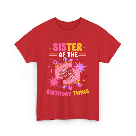 Sister of the Birthday Twins Rollerskates T-Shirt - Red