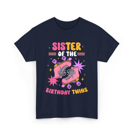 Sister of the Birthday Twins Rollerskates T-Shirt - Navy