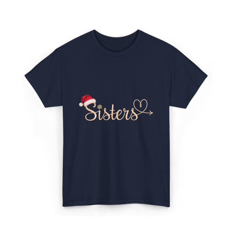 Sisters Heart Christmas Sisters T-Shirt - Navy