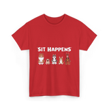 Sit Happens Dogs Canines Dog T-Shirt - Red