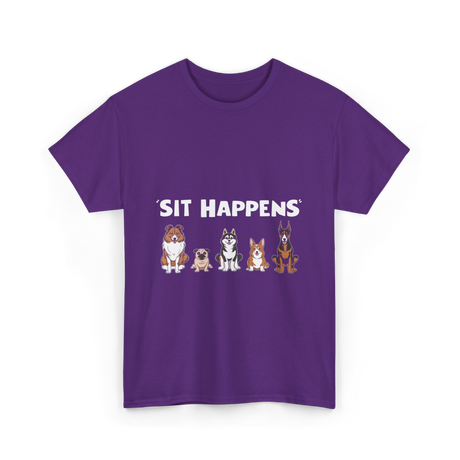 Sit Happens Dogs Canines Dog T-Shirt - Purple