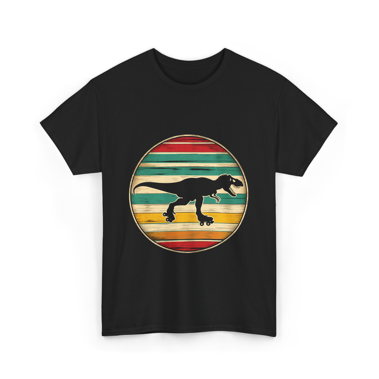 Skating Dinosaur Roller Retro T-Shirt - Black