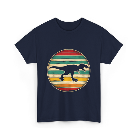 Skating Dinosaur Roller Retro T-Shirt - Navy