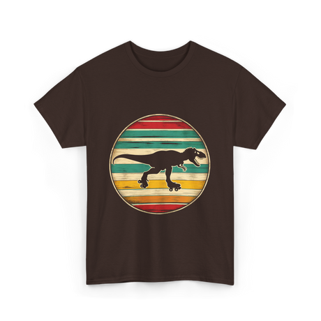 Skating Dinosaur Roller Retro T-Shirt - Dark Chocolate