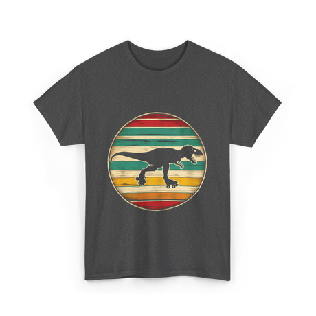 Skating Dinosaur Roller Retro T-Shirt - Dark Heather