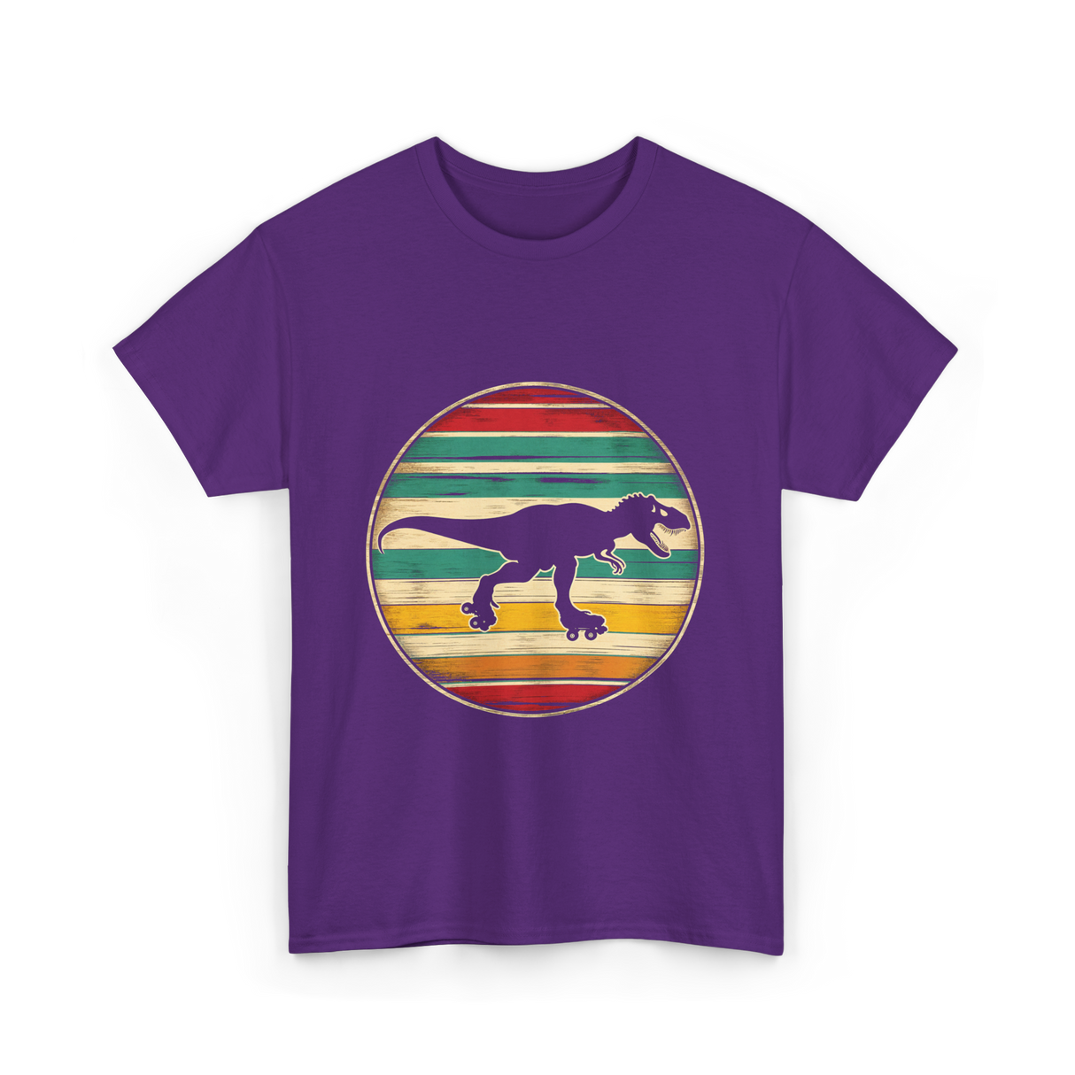 Skating Dinosaur Roller Retro T-Shirt - Purple