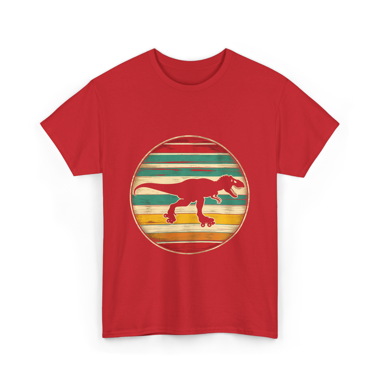 Skating Dinosaur Roller Retro T-Shirt - Red