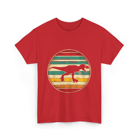 Skating Dinosaur Roller Retro T-Shirt - Red