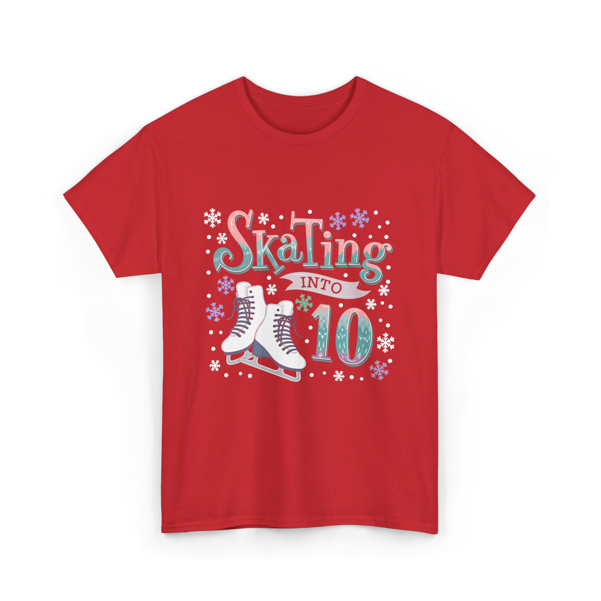 Skating into 10 Birthday Celebration T-Shirt - Red