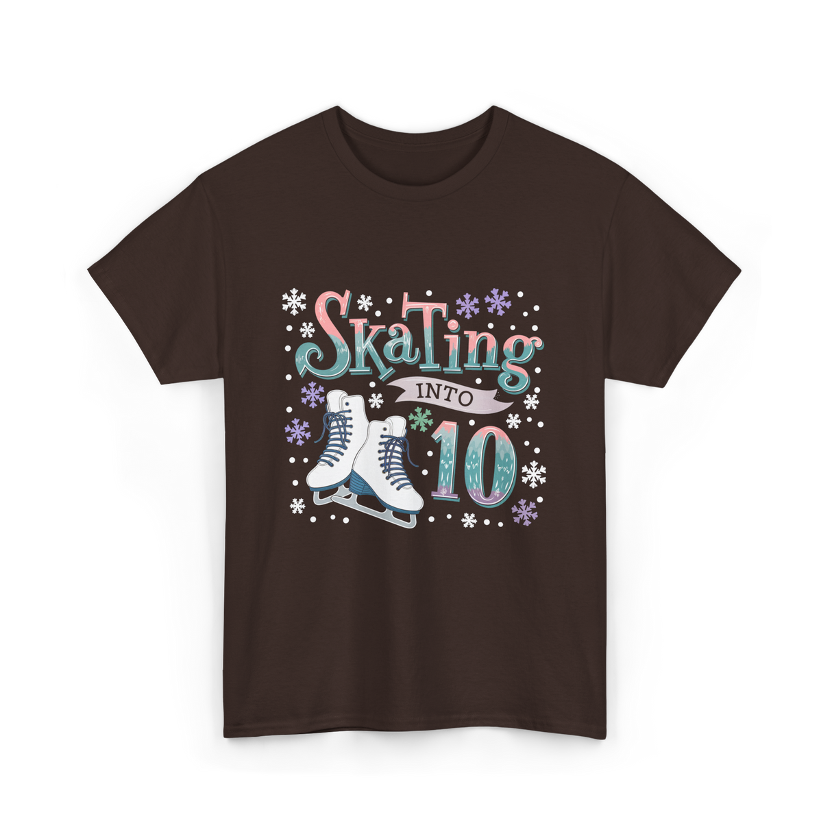 Skating into 10 Birthday Celebration T-Shirt - Dark Chocolate