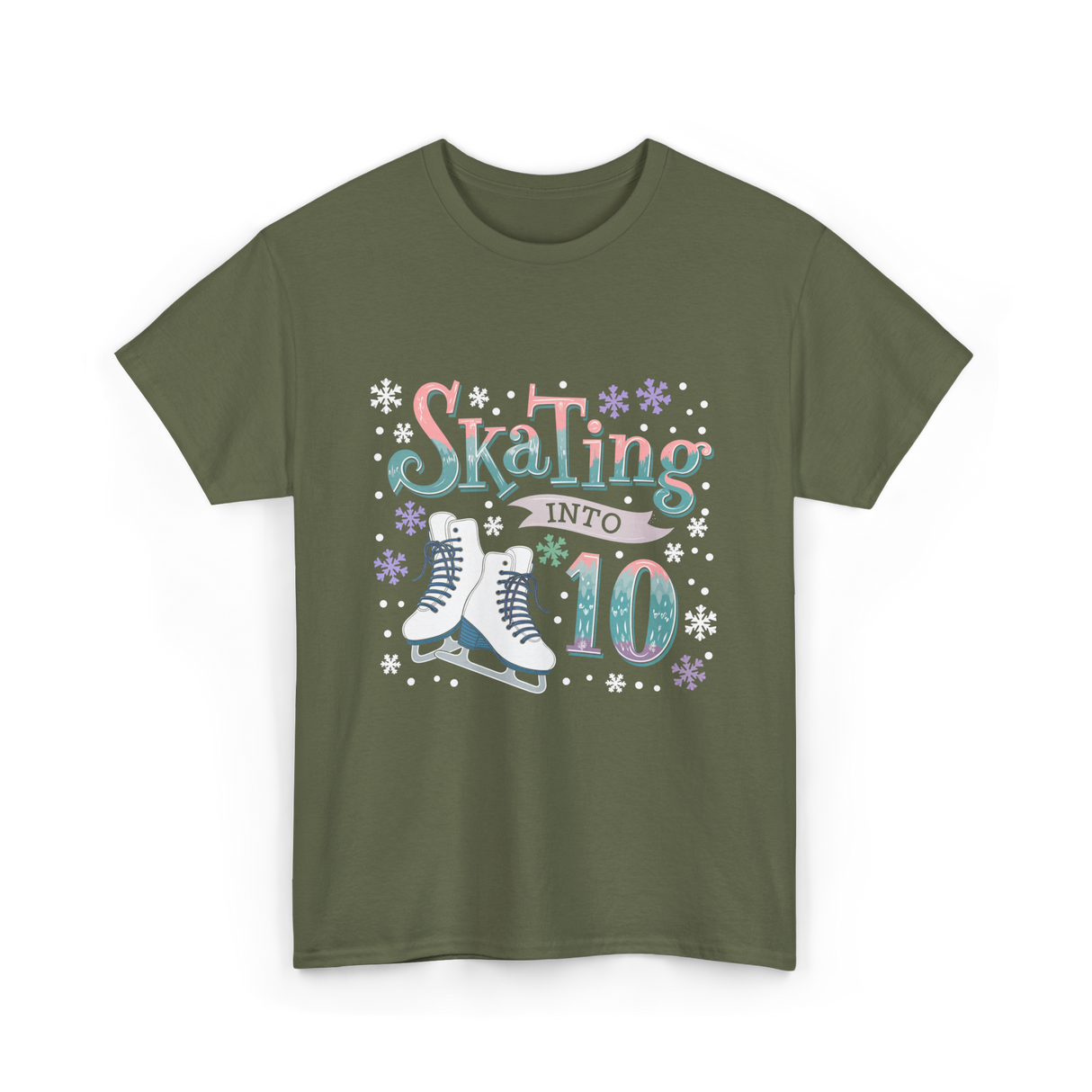 Skating into 10 Birthday Celebration T-Shirt - Military Green