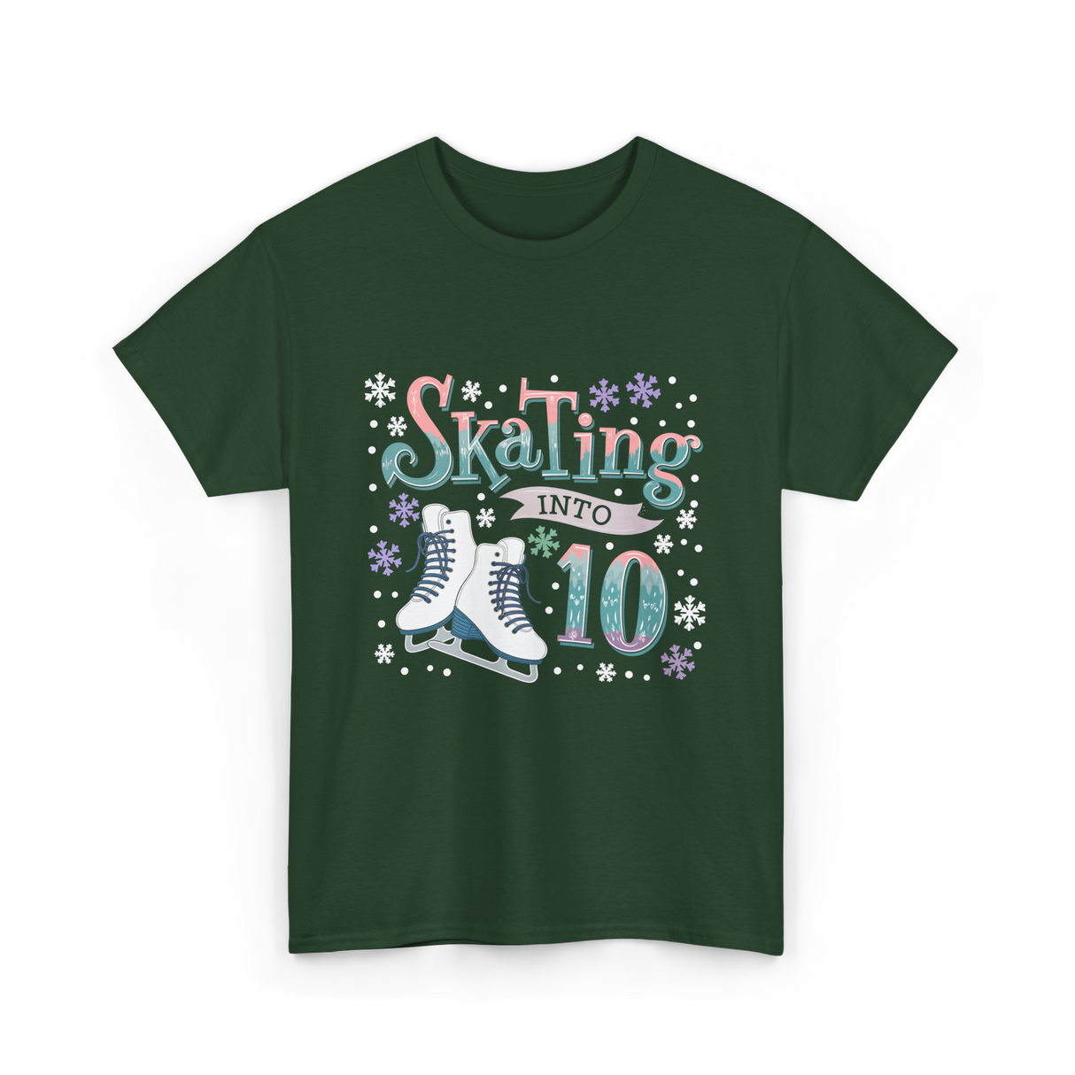 Skating into 10 Birthday Celebration T-Shirt - Forest Green