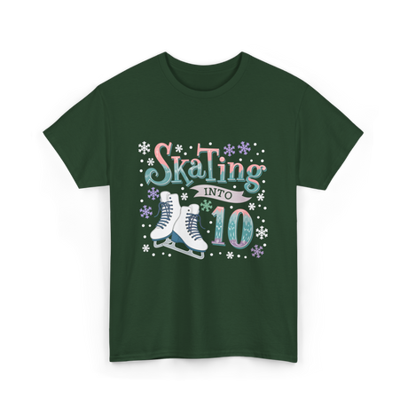 Skating into 10 Birthday Celebration T-Shirt - Forest Green