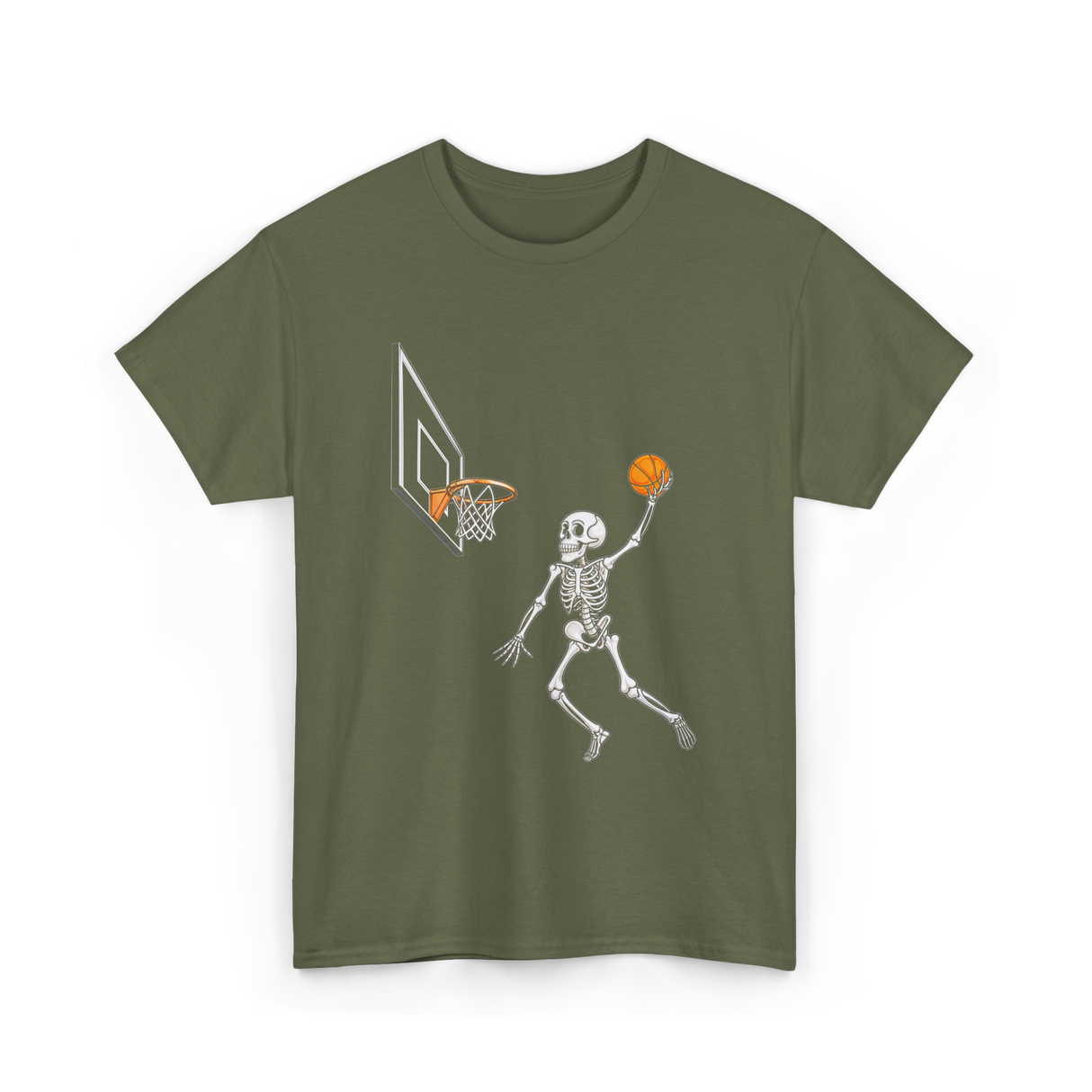 Skeleton Basketball Player Halloween T-Shirt - Military Green