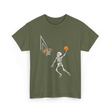 Skeleton Basketball Player Halloween T-Shirt - Military Green