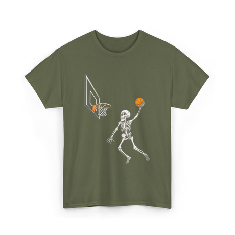 Skeleton Basketball Player Halloween T-Shirt - Military Green