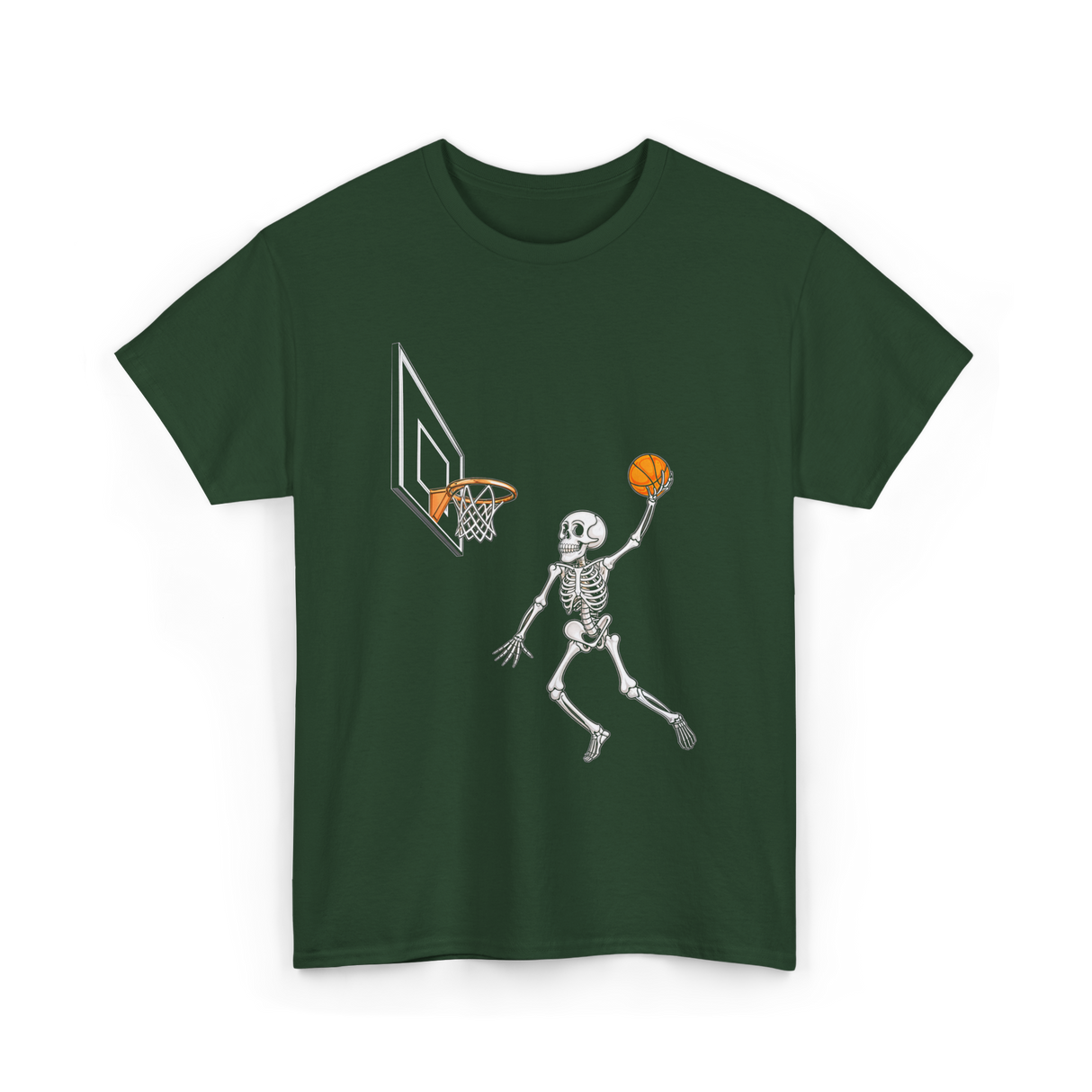 Skeleton Basketball Player Halloween T-Shirt - Forest Green